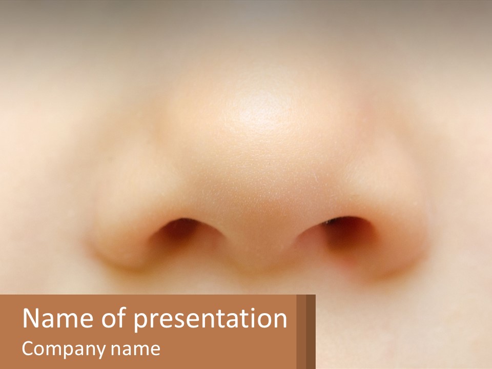 A Close Up Of A Baby's Nose With The Words Name Of Presentation On PowerPoint Template
