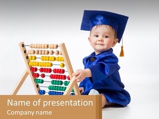 A Child In A Graduation Cap And Gown Playing With An Abacusk PowerPoint Template