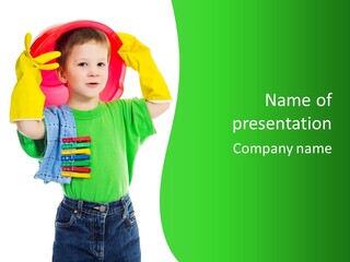 A Little Boy Is Holding A Toy In His Hands PowerPoint Template