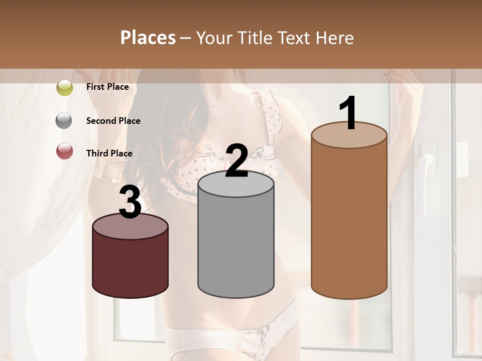 A Woman In A Bikini Posing In Front Of A Window PowerPoint Template