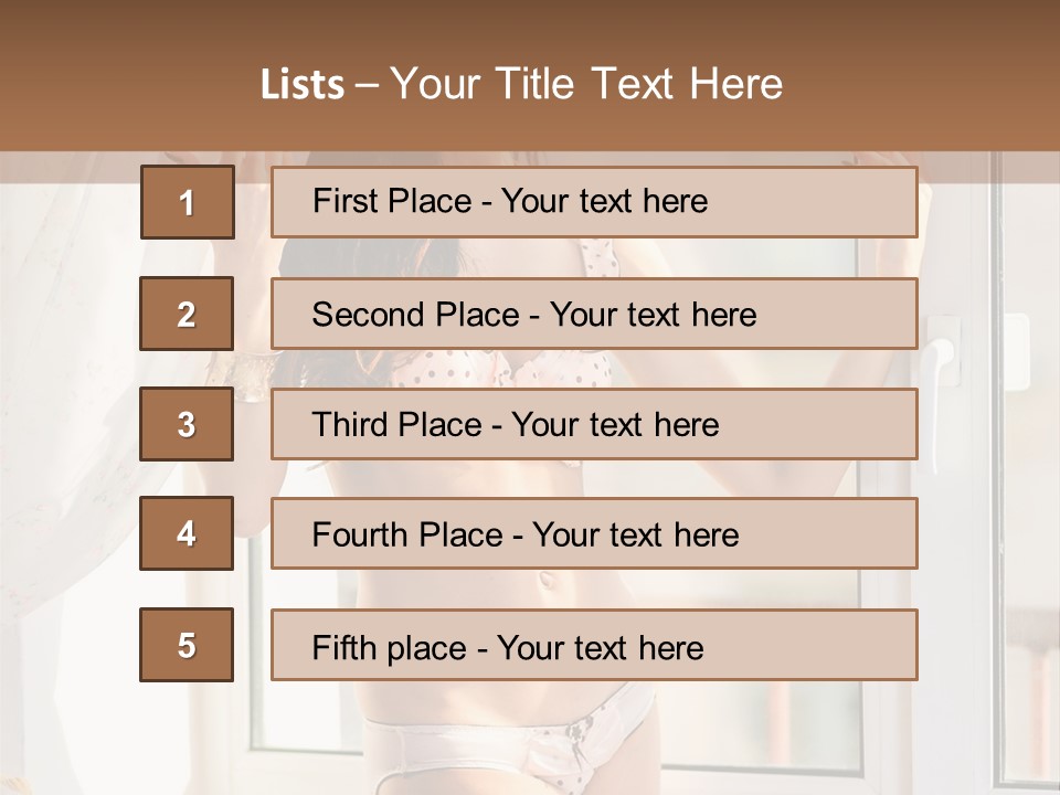 A Woman In A Bikini Posing In Front Of A Window PowerPoint Template