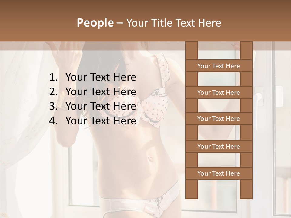 A Woman In A Bikini Posing In Front Of A Window PowerPoint Template