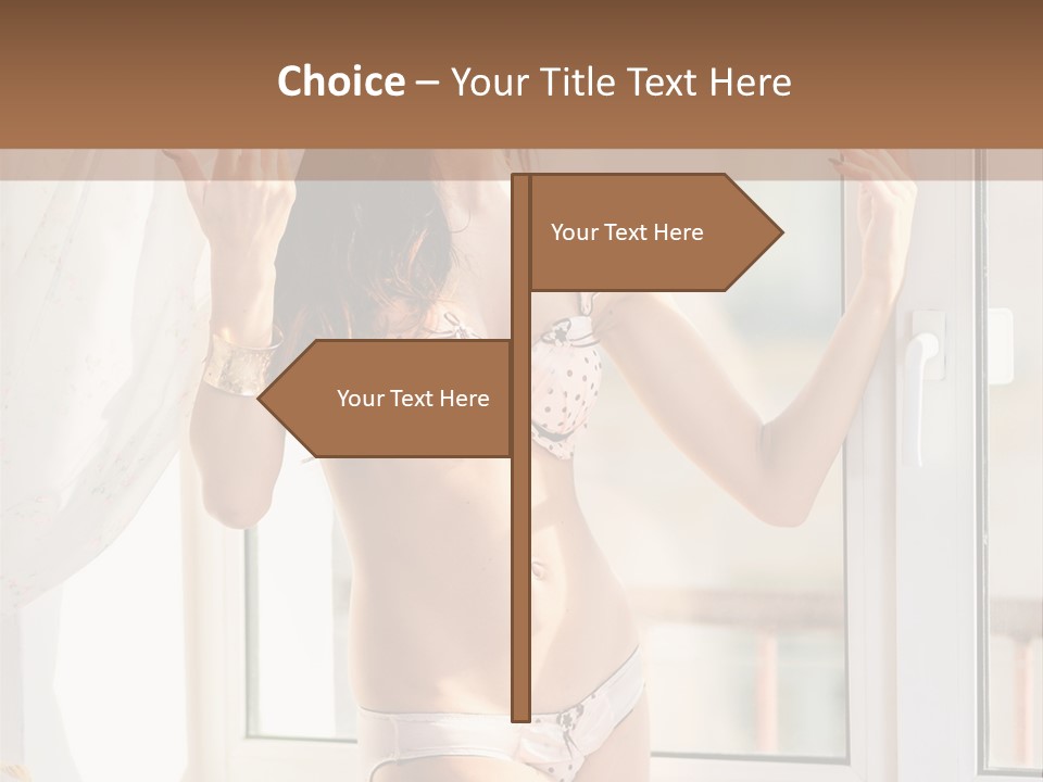 A Woman In A Bikini Posing In Front Of A Window PowerPoint Template