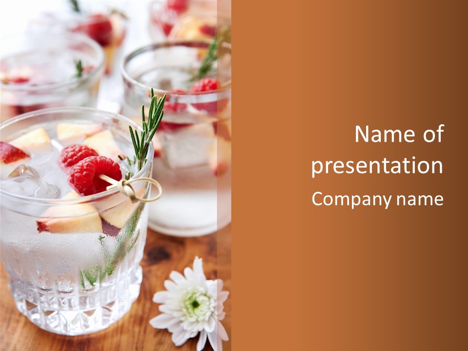 A Table Topped With Glasses Filled With Fruit PowerPoint Template