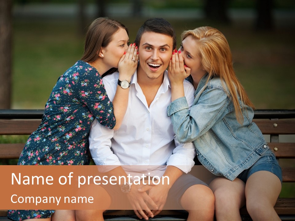 A Group Of Three People Sitting On A Bench PowerPoint Template