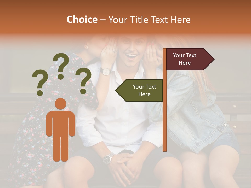 A Group Of Three People Sitting On A Bench PowerPoint Template