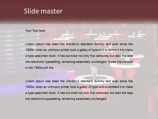 A Restaurant With Tables And Chairs With Red Lighting PowerPoint Template