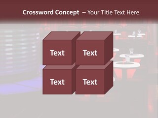A Restaurant With Tables And Chairs With Red Lighting PowerPoint Template