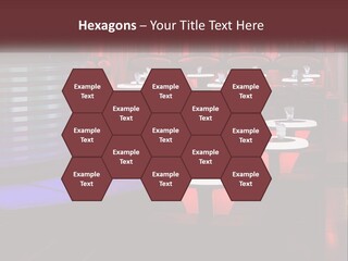 A Restaurant With Tables And Chairs With Red Lighting PowerPoint Template