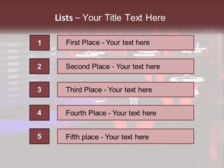 A Restaurant With Tables And Chairs With Red Lighting PowerPoint Template