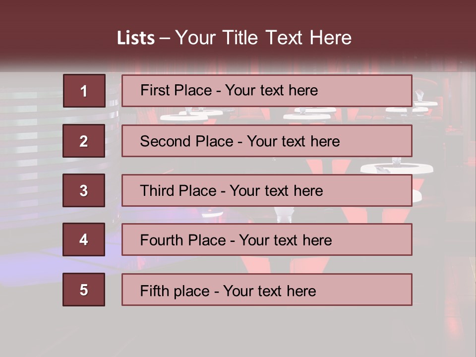A Restaurant With Tables And Chairs With Red Lighting PowerPoint Template