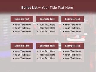 A Restaurant With Tables And Chairs With Red Lighting PowerPoint Template