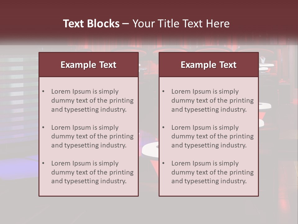 A Restaurant With Tables And Chairs With Red Lighting PowerPoint Template