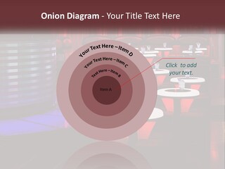 A Restaurant With Tables And Chairs With Red Lighting PowerPoint Template