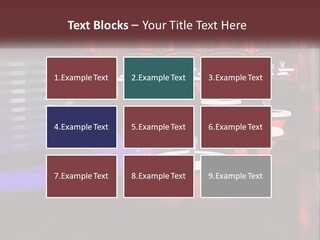 A Restaurant With Tables And Chairs With Red Lighting PowerPoint Template