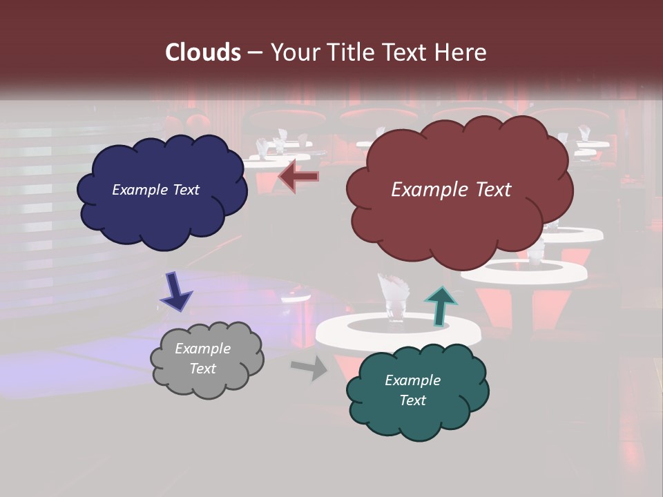 A Restaurant With Tables And Chairs With Red Lighting PowerPoint Template