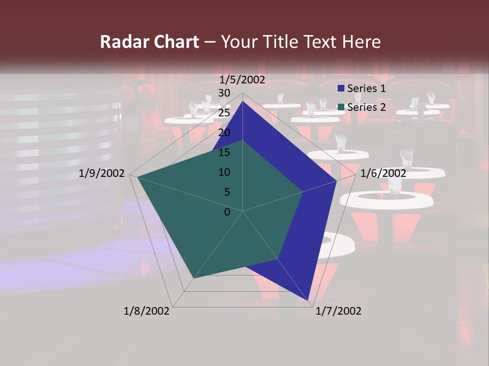 A Restaurant With Tables And Chairs With Red Lighting PowerPoint Template