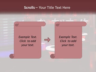 A Restaurant With Tables And Chairs With Red Lighting PowerPoint Template