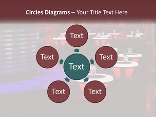 A Restaurant With Tables And Chairs With Red Lighting PowerPoint Template