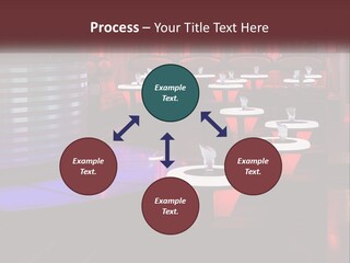 A Restaurant With Tables And Chairs With Red Lighting PowerPoint Template
