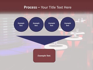 A Restaurant With Tables And Chairs With Red Lighting PowerPoint Template