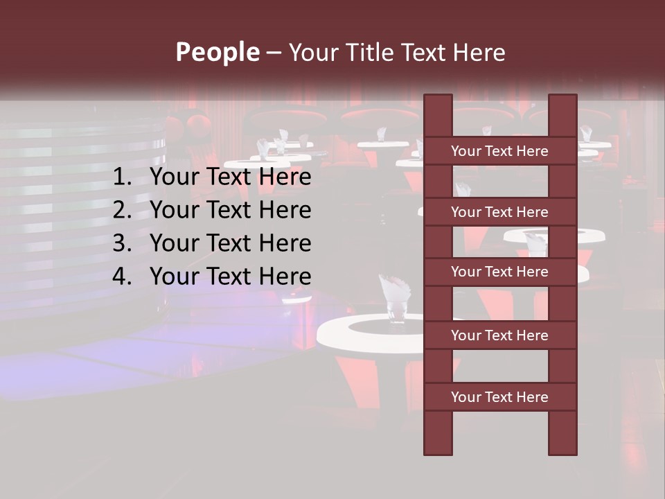 A Restaurant With Tables And Chairs With Red Lighting PowerPoint Template