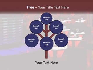 A Restaurant With Tables And Chairs With Red Lighting PowerPoint Template