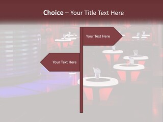 A Restaurant With Tables And Chairs With Red Lighting PowerPoint Template