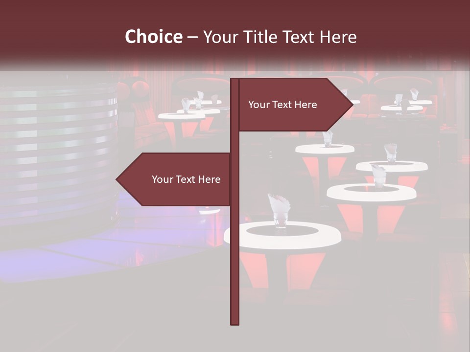 A Restaurant With Tables And Chairs With Red Lighting PowerPoint Template