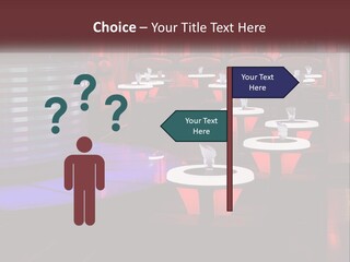 A Restaurant With Tables And Chairs With Red Lighting PowerPoint Template