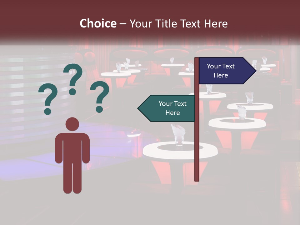 A Restaurant With Tables And Chairs With Red Lighting PowerPoint Template