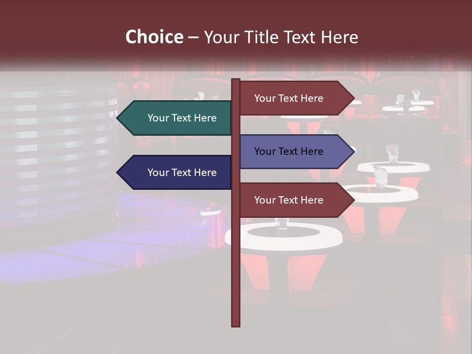 A Restaurant With Tables And Chairs With Red Lighting PowerPoint Template