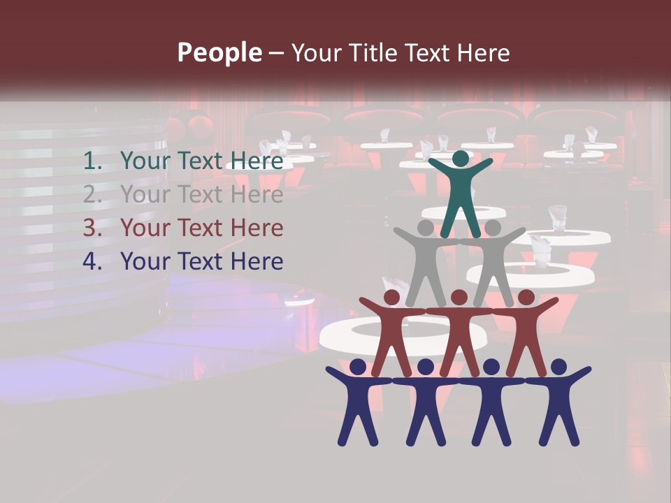 A Restaurant With Tables And Chairs With Red Lighting PowerPoint Template