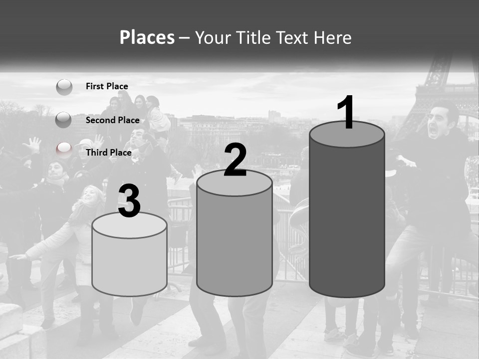 A Group Of People Standing In Front Of The Eiffel Tower PowerPoint Template