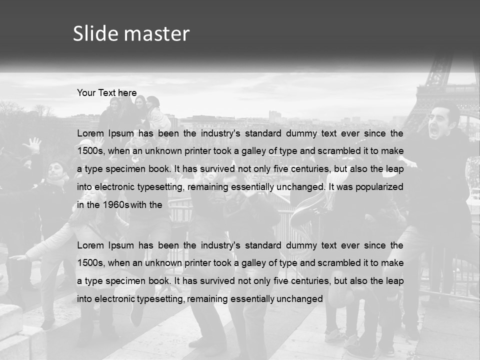 A Group Of People Standing In Front Of The Eiffel Tower PowerPoint Template