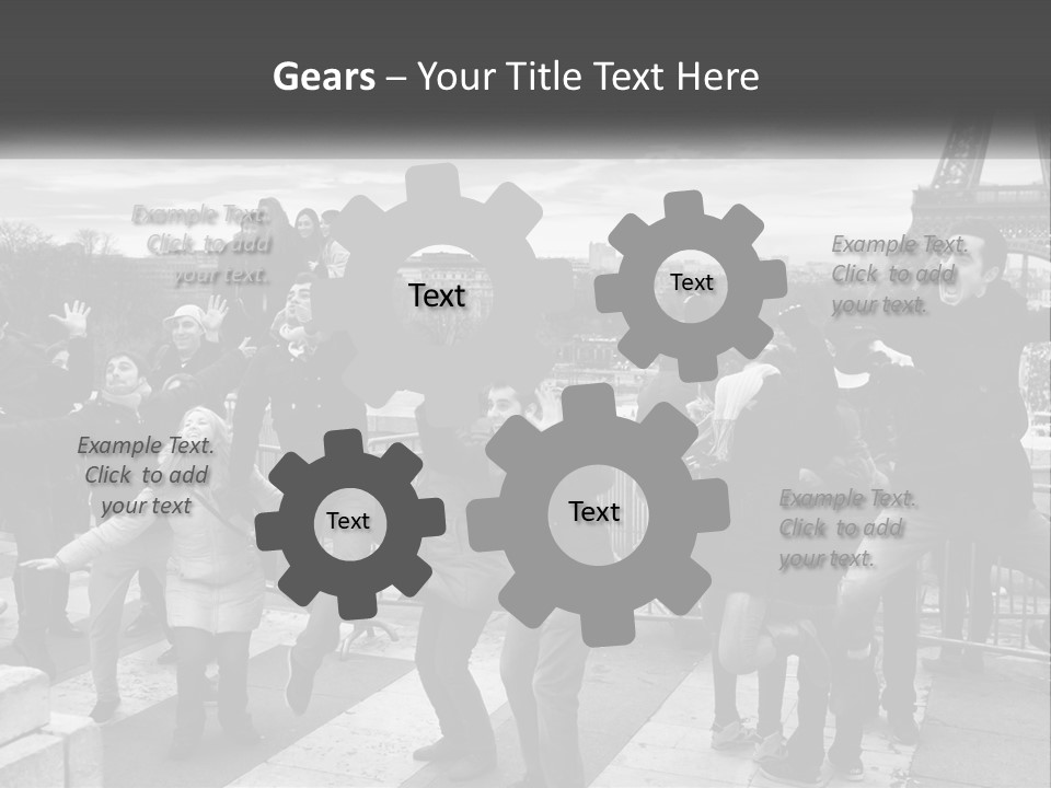 A Group Of People Standing In Front Of The Eiffel Tower PowerPoint Template