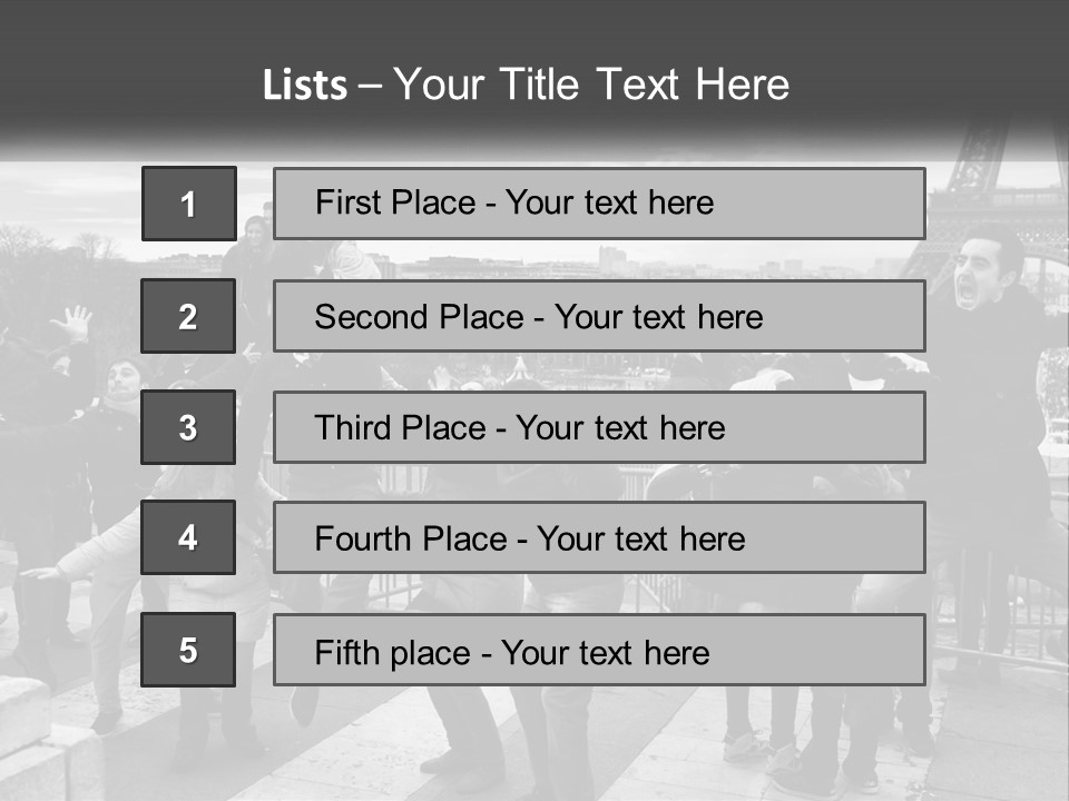 A Group Of People Standing In Front Of The Eiffel Tower PowerPoint Template