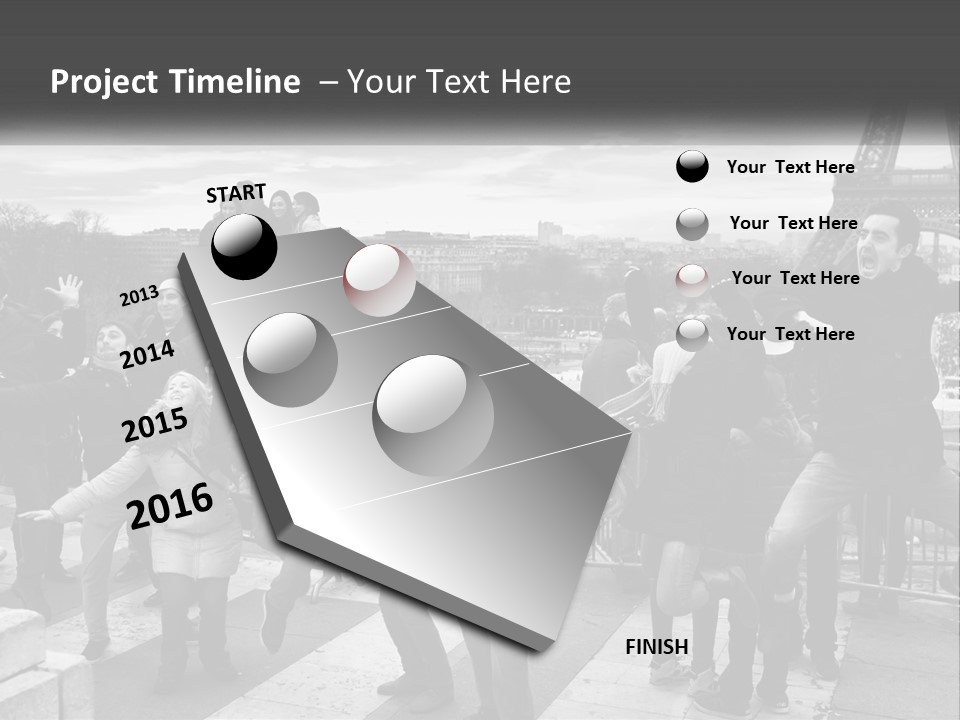 A Group Of People Standing In Front Of The Eiffel Tower PowerPoint Template