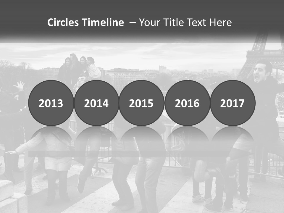 A Group Of People Standing In Front Of The Eiffel Tower PowerPoint Template