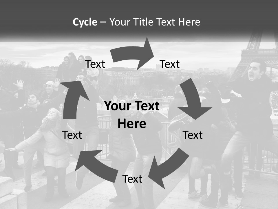 A Group Of People Standing In Front Of The Eiffel Tower PowerPoint Template