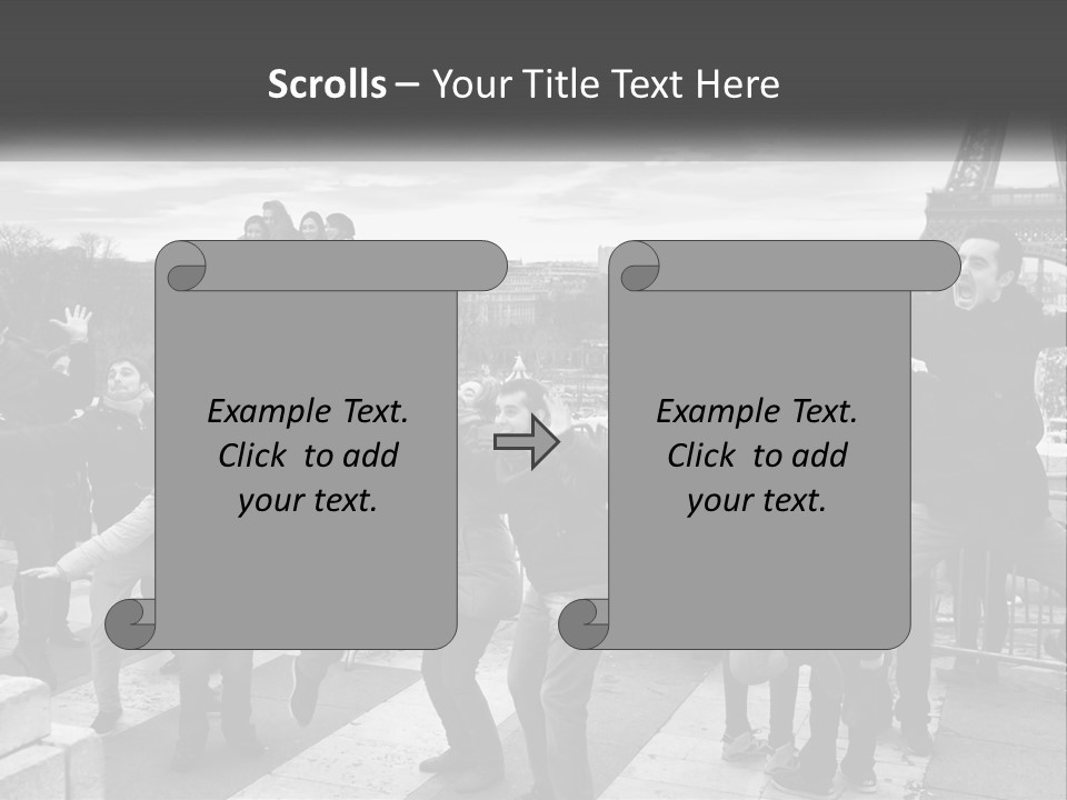 A Group Of People Standing In Front Of The Eiffel Tower PowerPoint Template