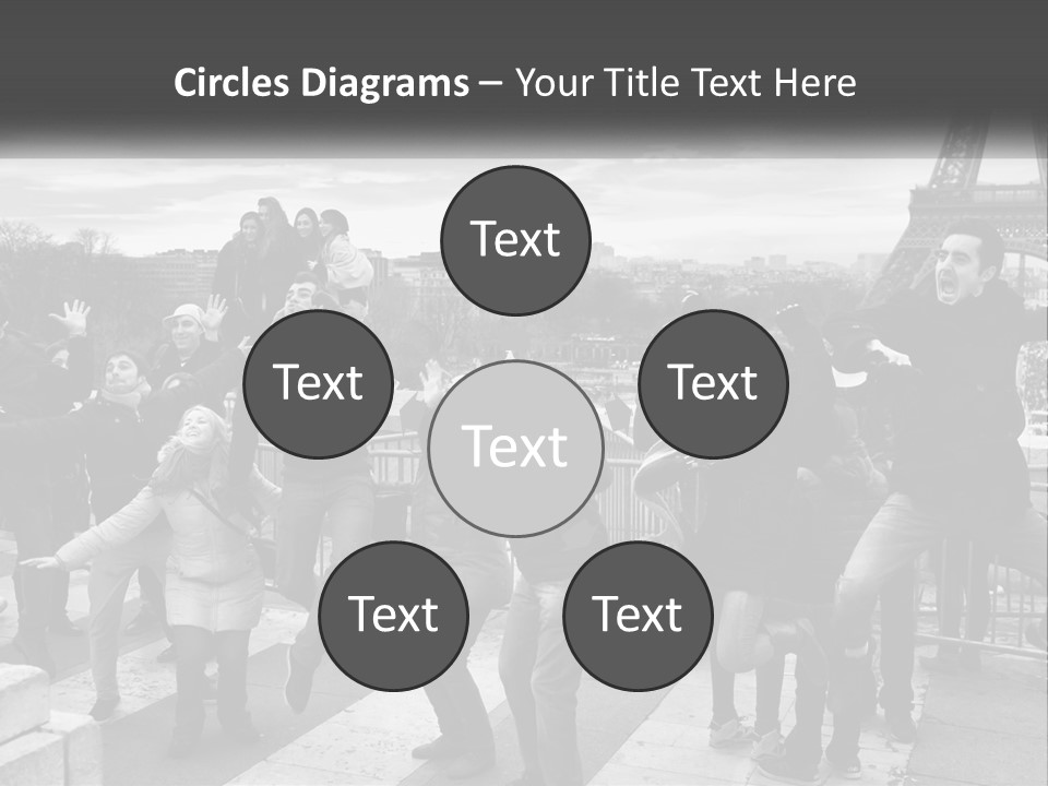 A Group Of People Standing In Front Of The Eiffel Tower PowerPoint Template