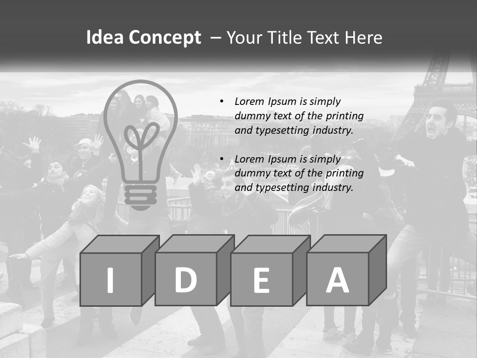 A Group Of People Standing In Front Of The Eiffel Tower PowerPoint Template