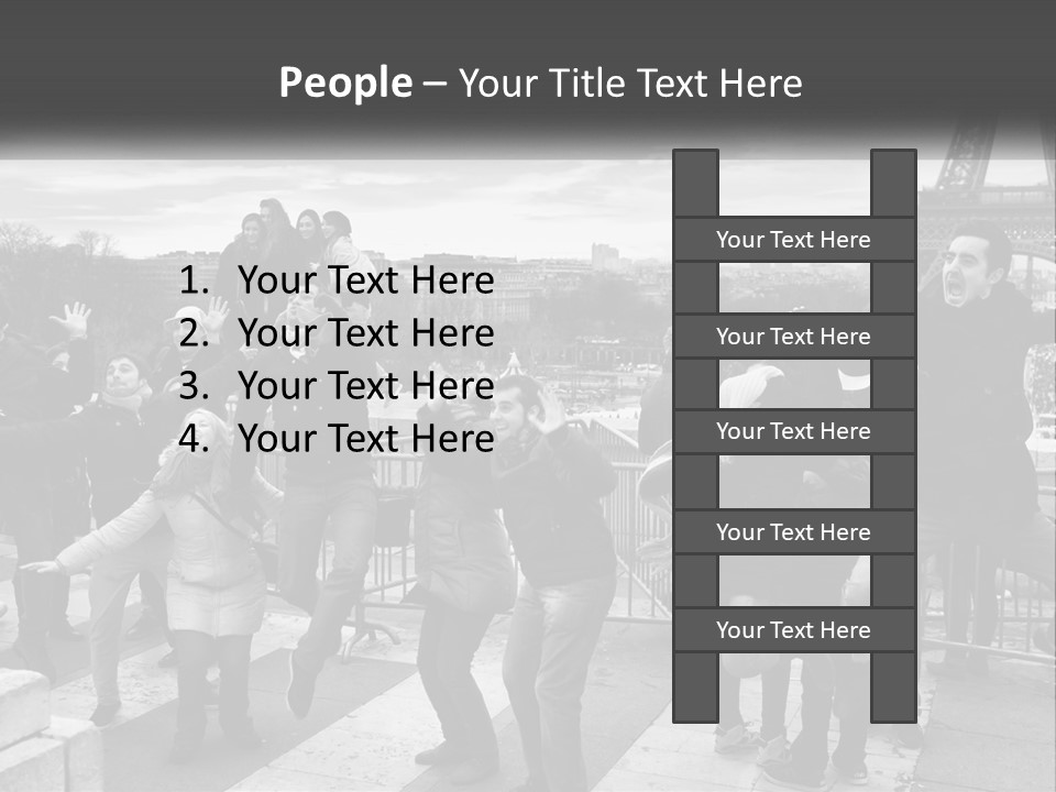 A Group Of People Standing In Front Of The Eiffel Tower PowerPoint Template