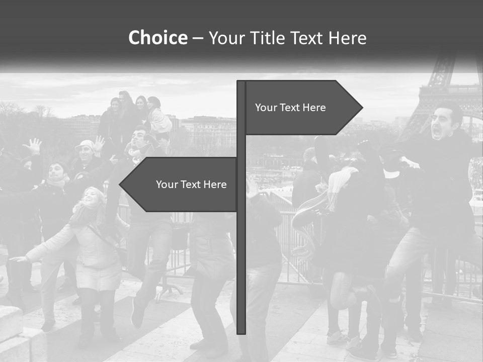 A Group Of People Standing In Front Of The Eiffel Tower PowerPoint Template