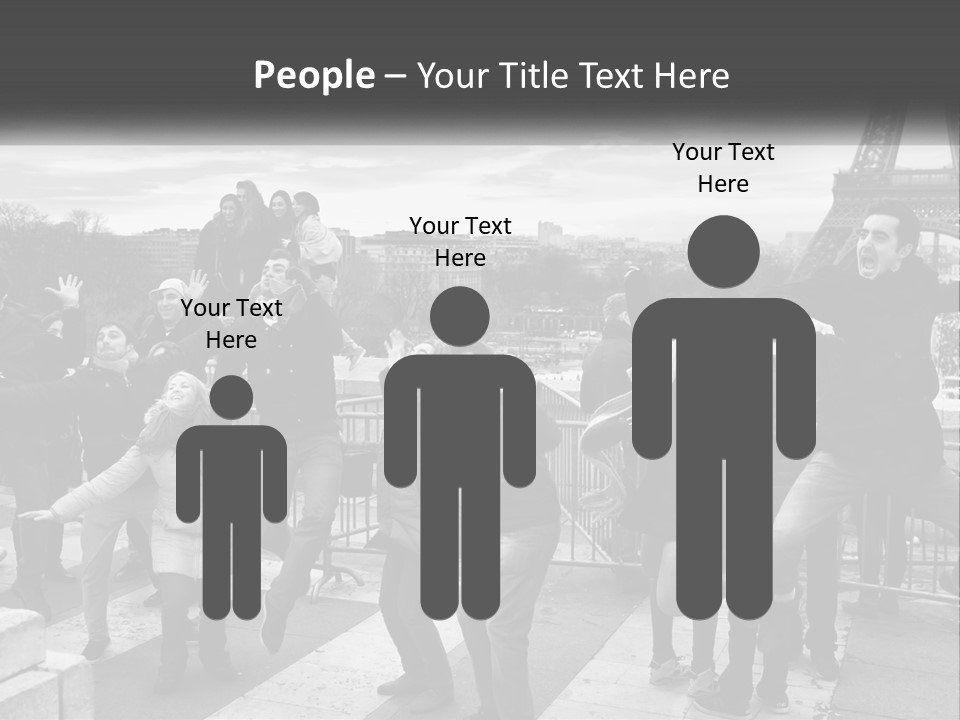 A Group Of People Standing In Front Of The Eiffel Tower PowerPoint Template