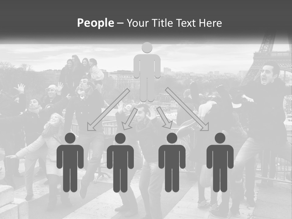 A Group Of People Standing In Front Of The Eiffel Tower PowerPoint Template