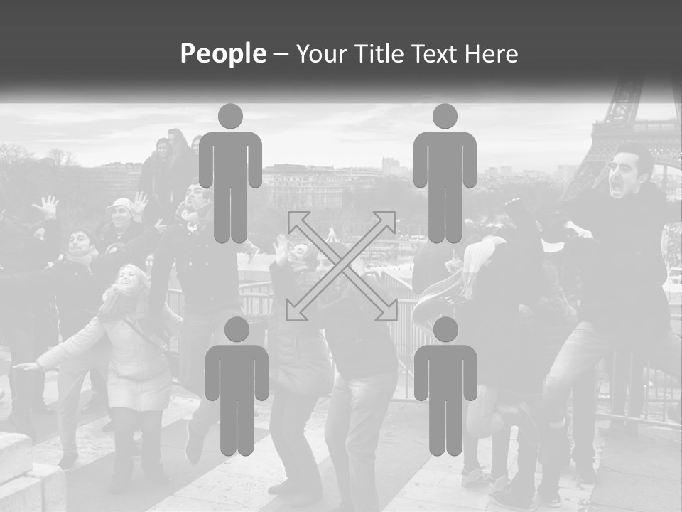 A Group Of People Standing In Front Of The Eiffel Tower PowerPoint Template