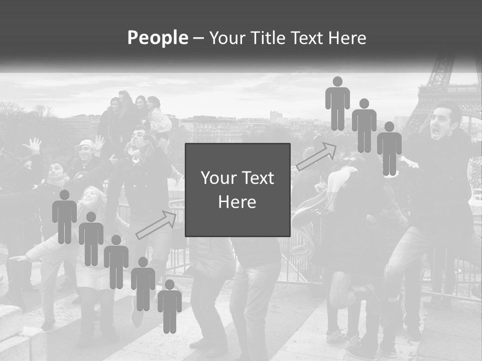 A Group Of People Standing In Front Of The Eiffel Tower PowerPoint Template