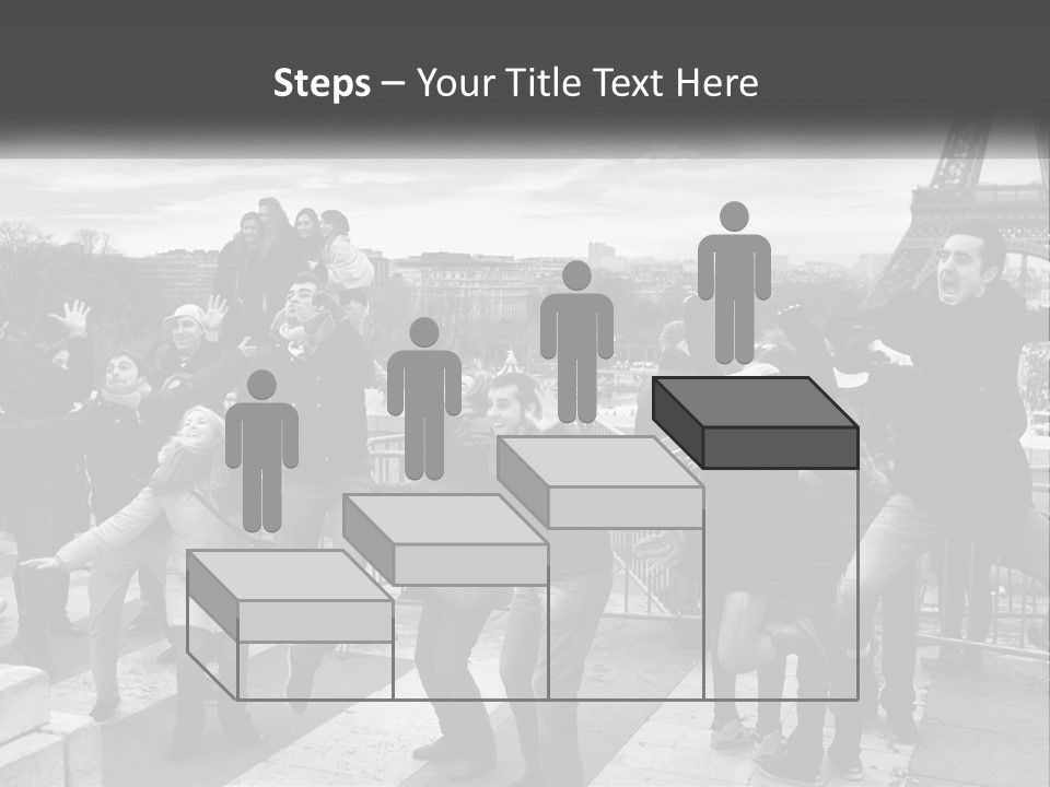 A Group Of People Standing In Front Of The Eiffel Tower PowerPoint Template